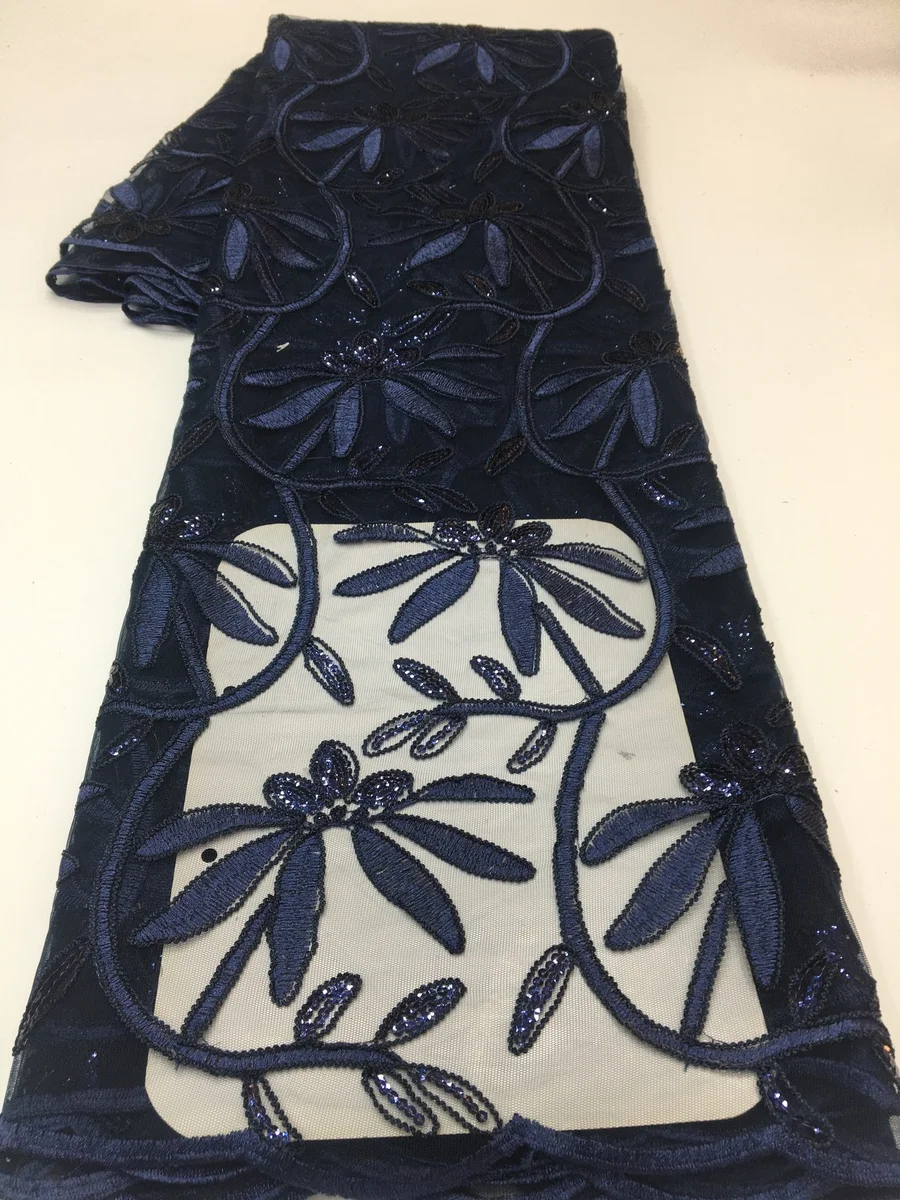 

Новейшая темно-синяя африканская кружевная ткань с блестками 2022 Высококачественная нигерийская кружевная ткань в дубайском стиле французская кружевная ткань PYX2220