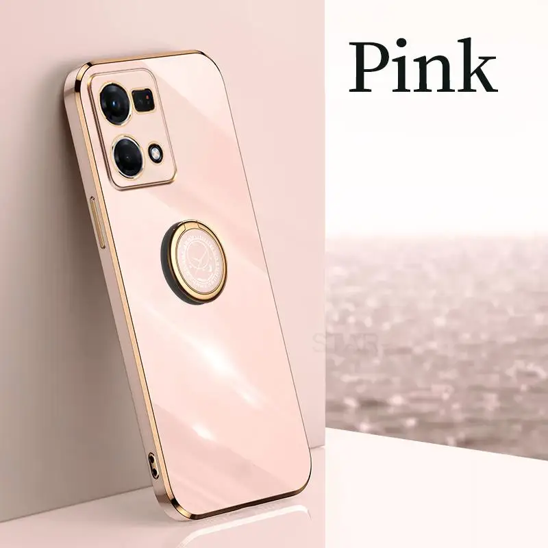 Reno7 Reno8 placage anneau support étui pour Oppo Reno 7 8 6 5 Lite 9 Pro 4g 5g Silicone support couverture arrière Reno5 5lite_voghion.com