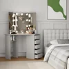 Corner Vanity Desk, Modern Vanity Desk with Drawers and Mirror, Grey Makeup Vanity with Lights, Small Table Makeup Desk 2