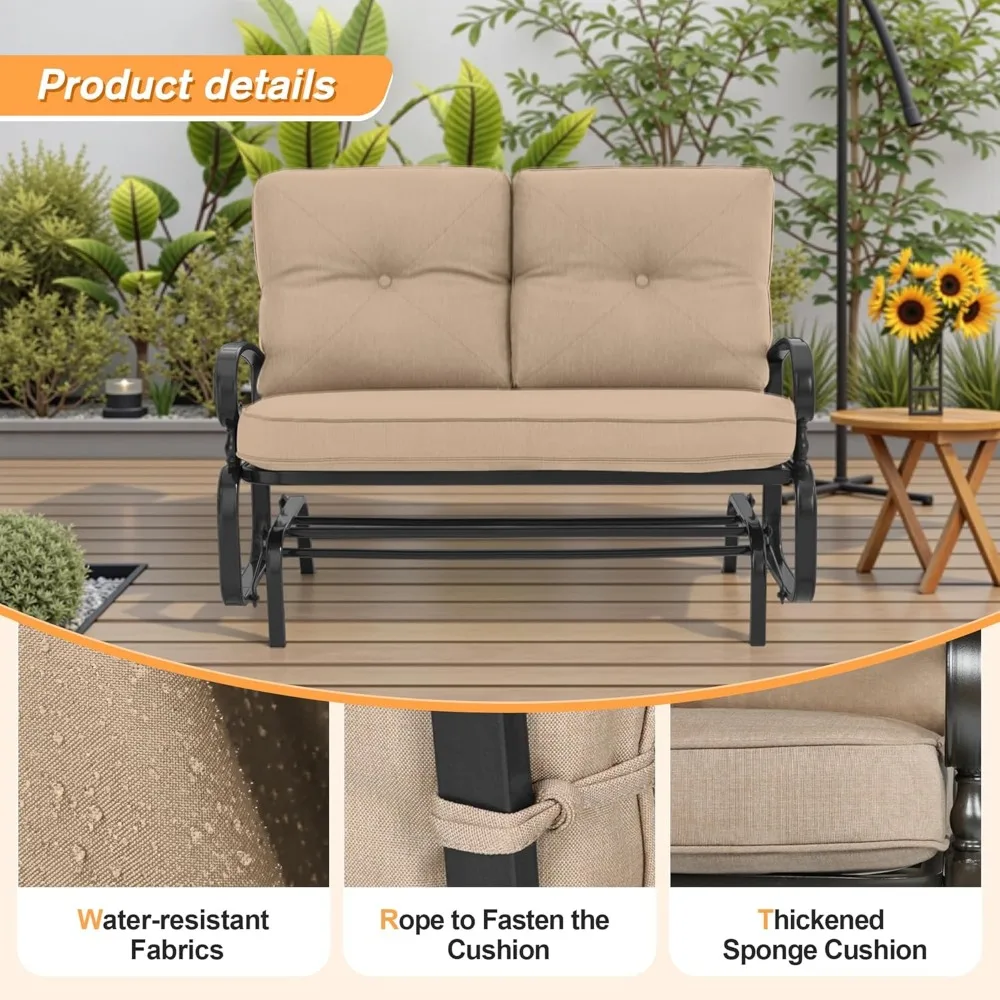 Outdoor Rocking Chair with Cushion Glider Bench for 2 Person, Seating Loveseat Steel Frame for Porch, Patio, Garden 4