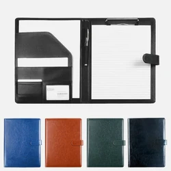 Black A4 Leather Padfolio Portfolio File Folder Clipboard Clip Document Organizer Business Meeting Clamp Writing Pad for Office