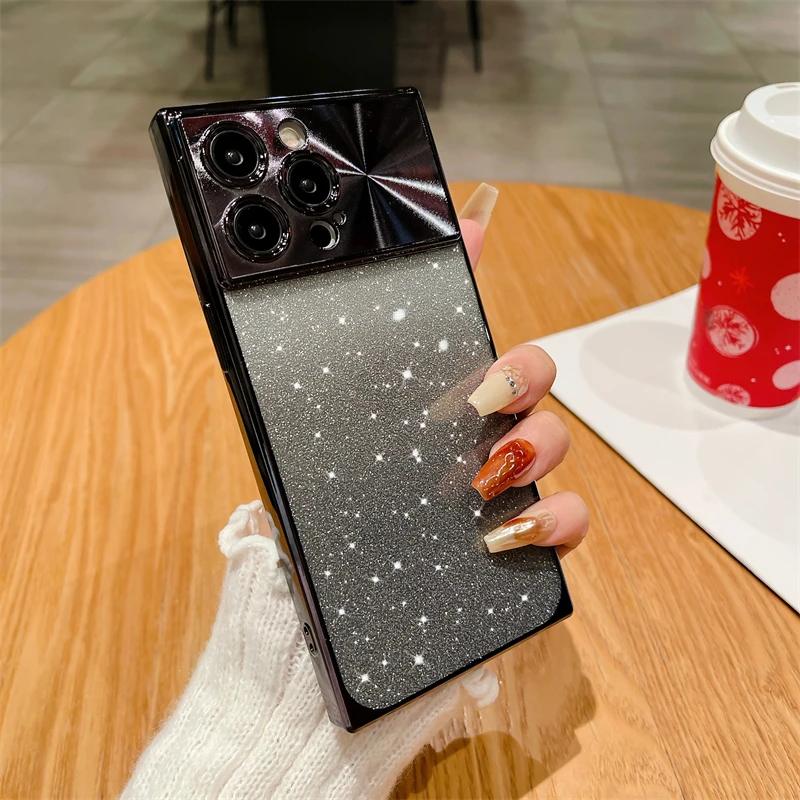 Coque de téléphone à paillettes électroplaquées, étui pour iPhone 13 14 15 Po Max Plus, Fashion Squae, doux, antichoc_voghion.com