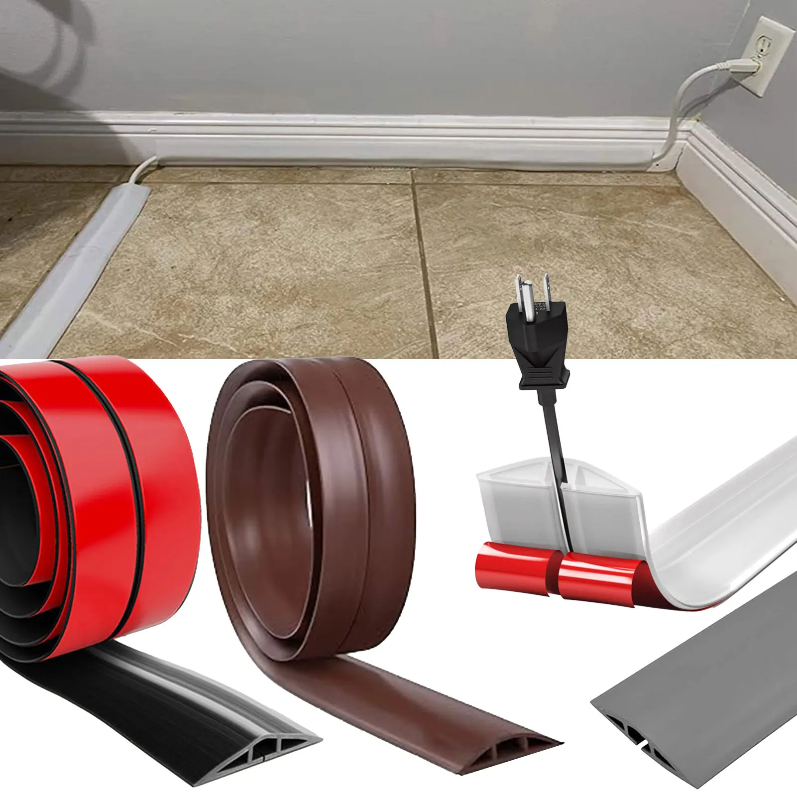 Rubber Cable Protector Strong Self-Adhesive Rubber Wire Organiser Hider For Offices Gym