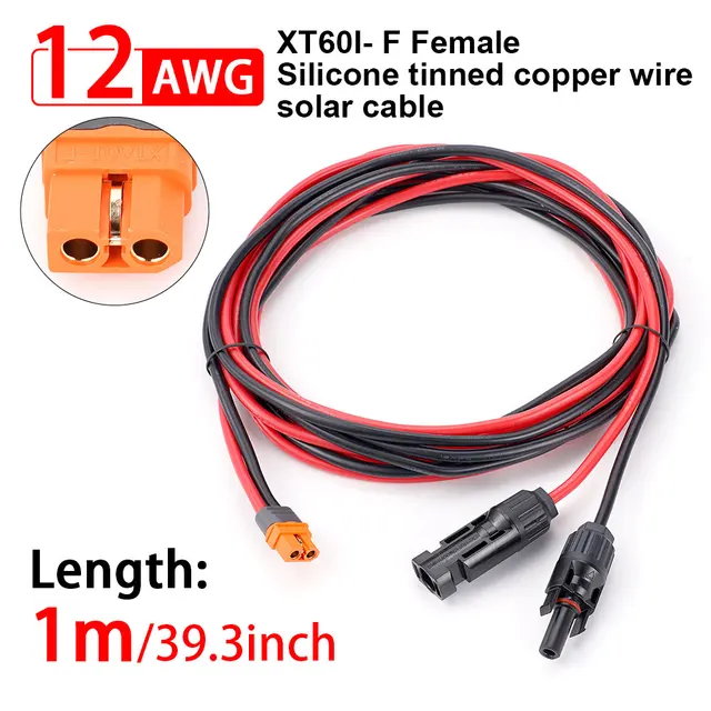Connecteur solaire 1/2/3M vers adaptateur XT60I-F, câble 12awg, câble de Charge du panneau solaire pour générateur solaire, statio d'énergie Portable 1