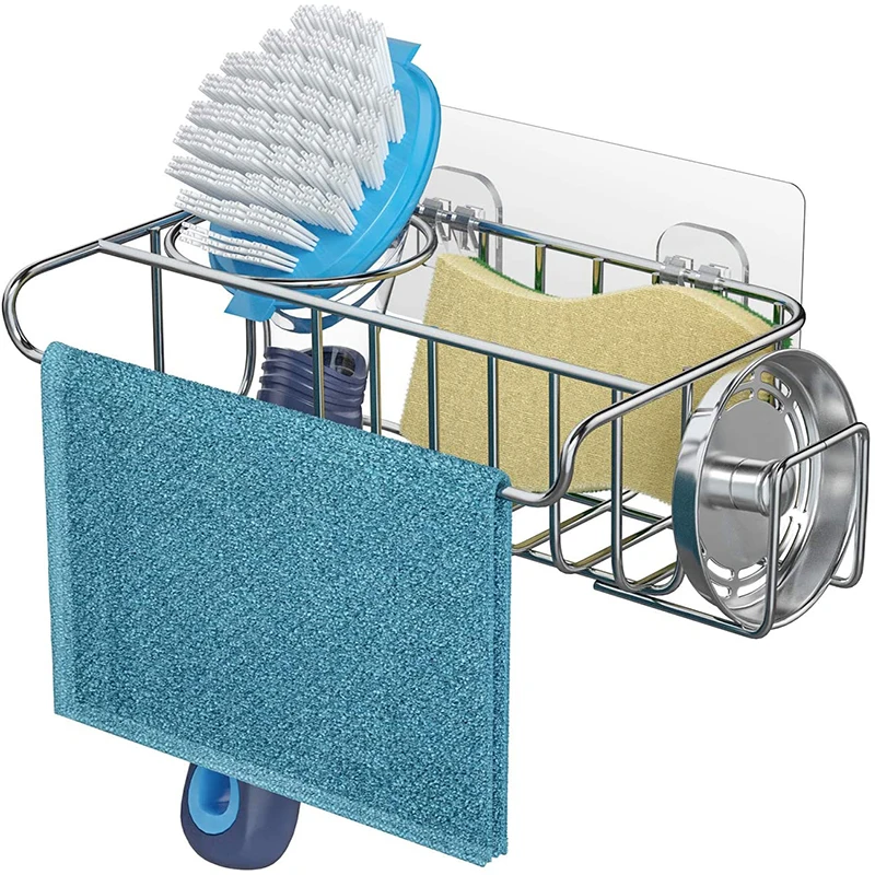 KitchenSpongesHolderSelfAdhesiveStainlessSteelSinkBrushSpongesDrainDryingRack