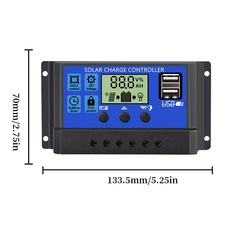 Solar Controller 12V/24V 100A 60A 50A 40A 30A 20A 10A Solar Regulator PWM Battery Charger LCD Display Dual USB 5V Output solar charger,solar battery charge controller