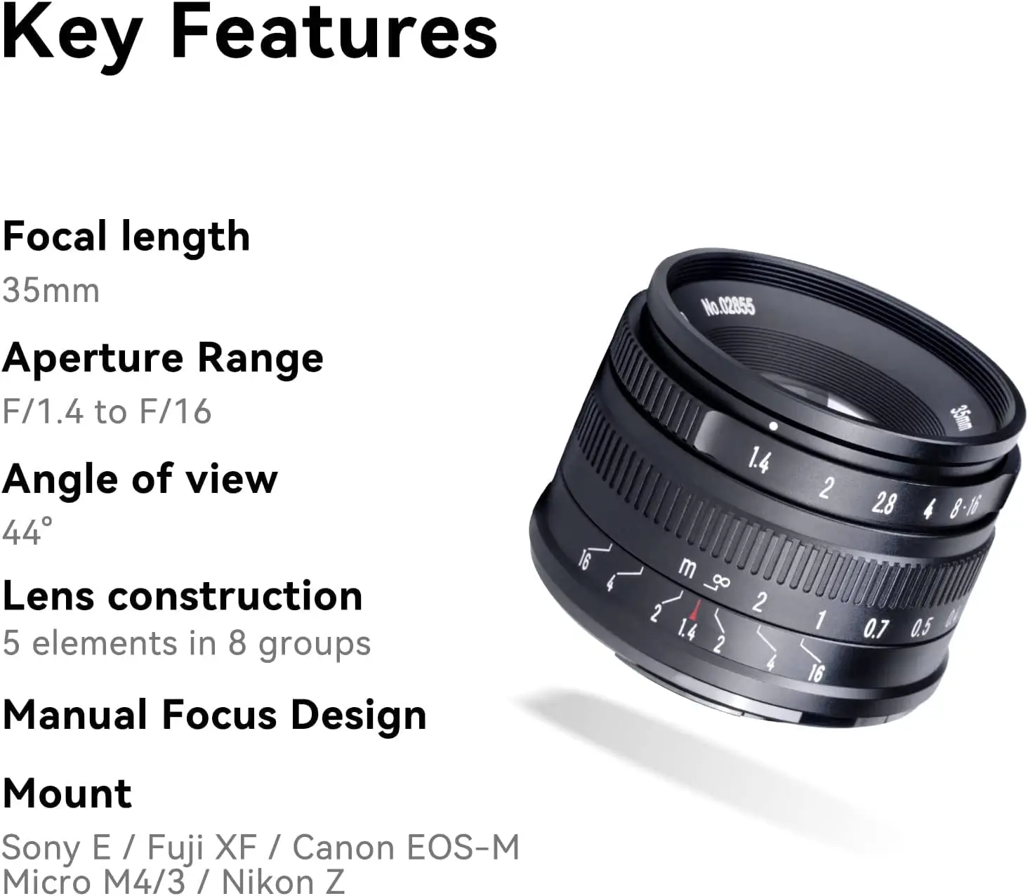 7artisans 35mm f/1.4 Mark II APS-C 수동 초점 프라임 렌즈 ( E, 후지 X, 캐논 EOS-R, EOS-M, 니콘 Z 미러리스 카메라용)