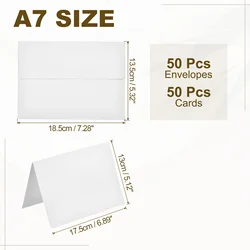50 - Set A7 Self - Seal Envelopes with Folded Cardstock for Invitations and Greeting Cards (White)