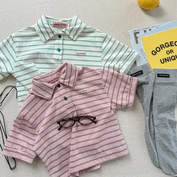 cervo jonmi 2025 Nuovi bambini estivi Polo a righe Top a maniche corte T-shirt casual larghe per bambini unisex 1