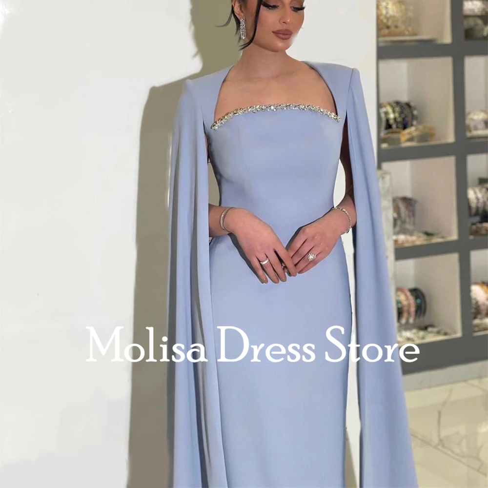 Simple Blue Square Collar Sequins Long Satin Formal Occasion Prom Dresses Customized Women Evening Party Dress فساتين ا 2