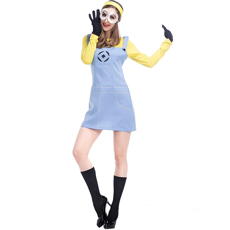 Donne Adulte Film Anime Cartoon Giallo Falso Due Pezzi Vestito Occhiali Copricapo Set Halloween Costumi Cosplay Outfit