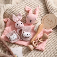 Baby drool Towel Toy Set Milestone Cards Accessories Photography Props Monthly Growth Commemoration Babies Photos Birth Gift Set 4
