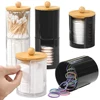 1/3pcs Qtip Holder Dispenser with Bamboo Lid Clear Black Cotton Ball Swab Cotton Round Pads Bathroom Apothecarey Jar Set 1