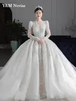 Customized Luxury Bedad Long Sleeve Winter Wedding Dress 2025 New V Neck Vestido De Noiva For Bride Gown Plus Size Floor Length 1