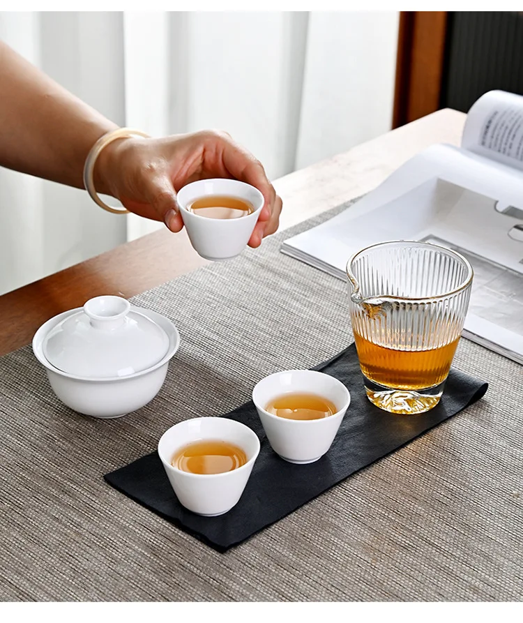 Tea Set Portable Ceramic Tea Set For Outdoor Travel Quick Cup Minimalist Trio Car-mounted