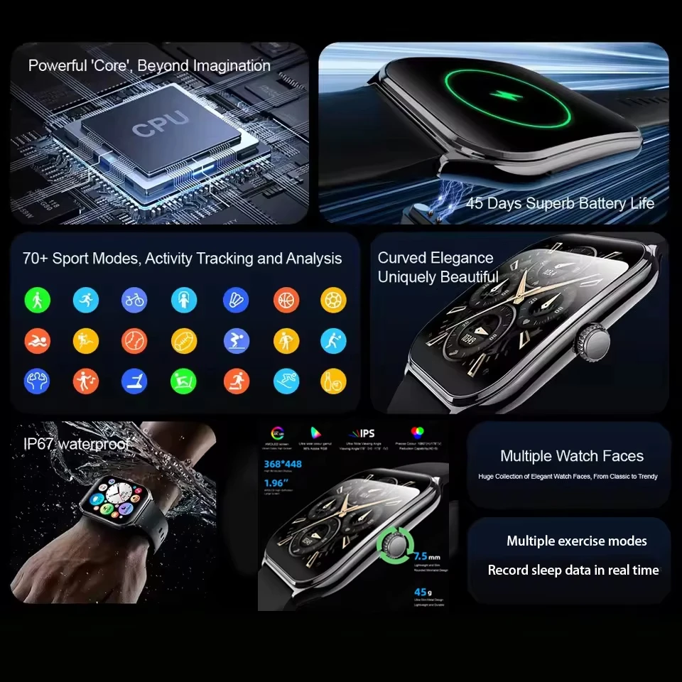 2026 New Ultra Thin AMOLED Smart Watch Men 386*448HD Screen Fashion Women Sports Bracelet BT Calling Waterproof Smartwatch gift 4