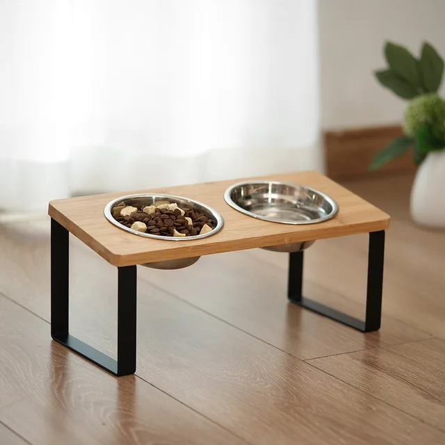 Elevated Slanted Kitten Plate Set of 2 Stainless Steel Plates for Indoor Cats, 2 Bowl Cat Feeder Easy to Assemble 4