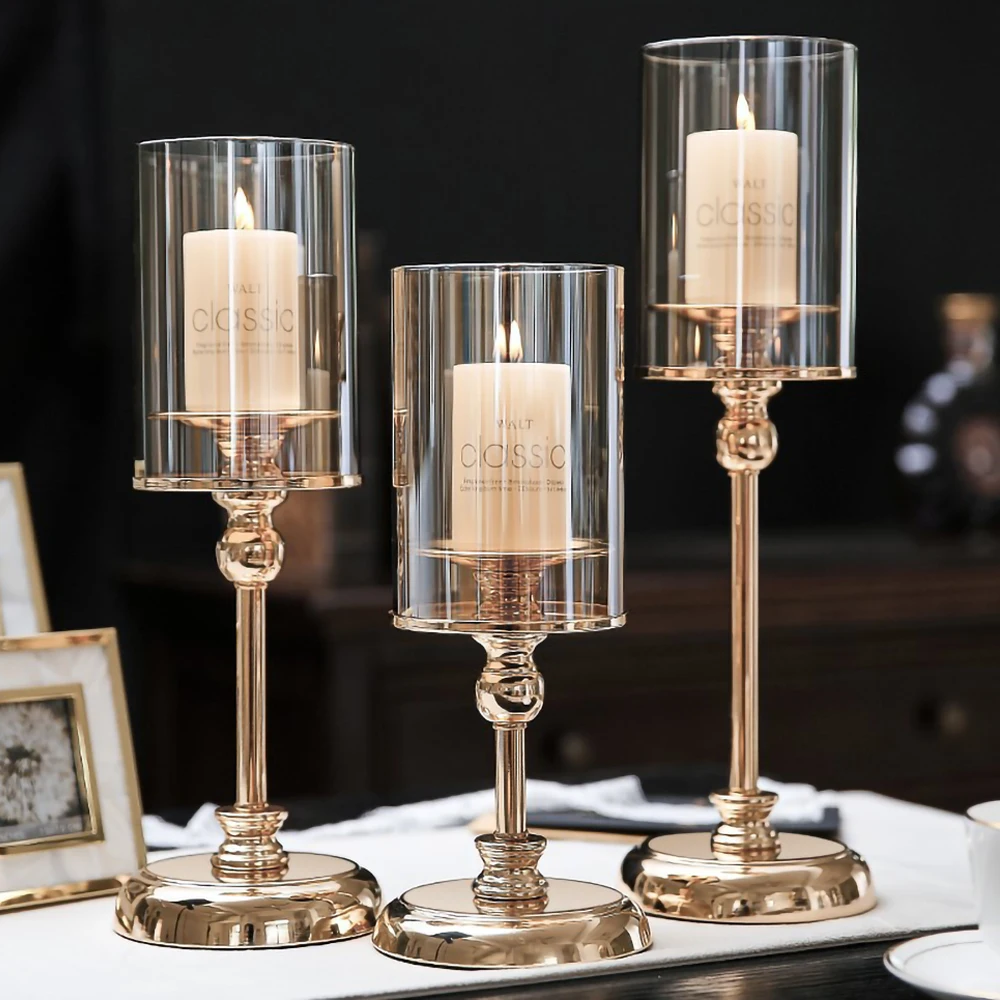 AlloyGlassCandleHolderEuropeanLightLuxuryCandlestickWedding