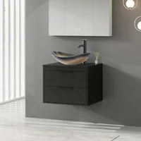24" Bathroom Vanities Cabinet with Sink Combo, Wall Mounted Floating Cabinet , Champagne Boat Tempered Glass Vessel Sink 1