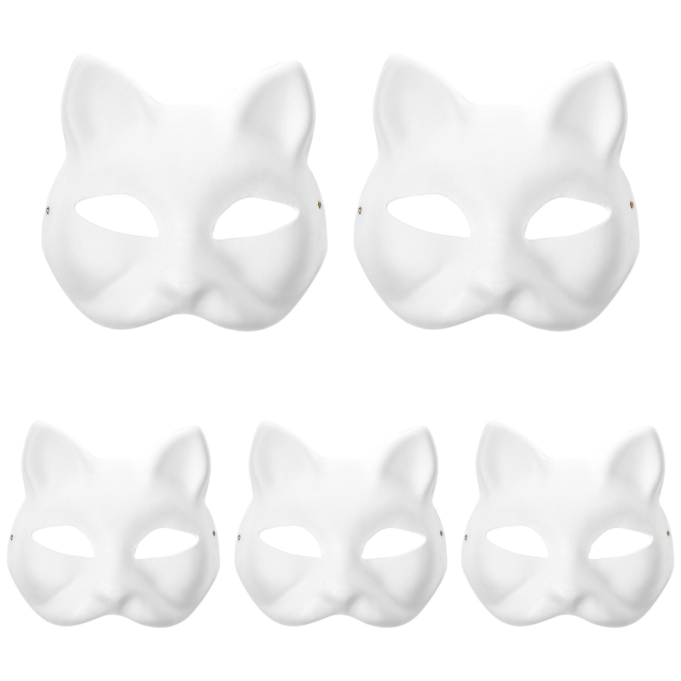 5pcs Blank Mask Masquerade Masks Halloween Cat Party Cosplay Accessories DIY Crafts for Festivals and Parties