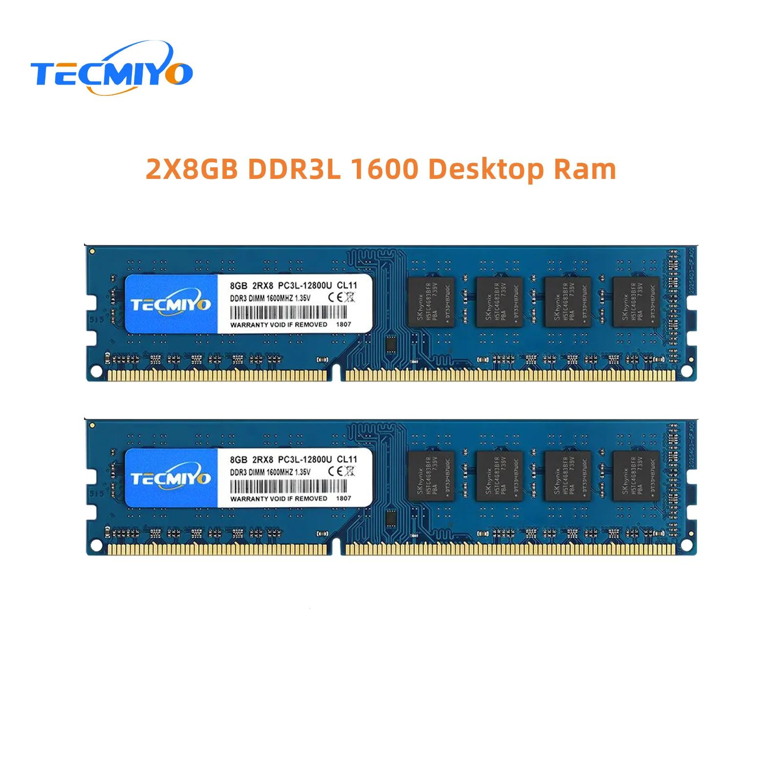 

TECMIYO 2x8 Гб DDR3L 1600 МГц UDIMM оперативная память для настольного компьютера DDR3L 8 Гб 1600 МГц DIMM 1,35 V PC3L-12800U Non-ECC - Blue