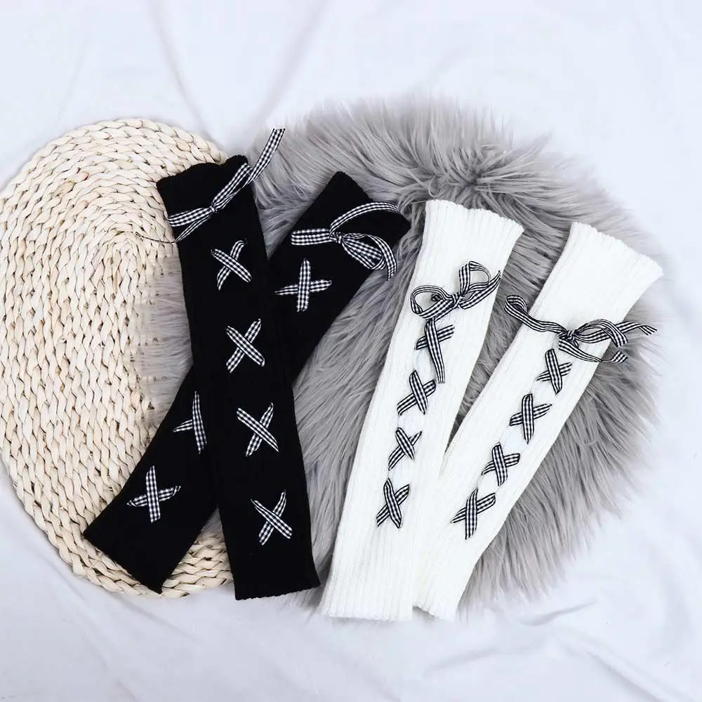 

Plaid Costume Accessories Bow Bandage Cosplay Knee Protection Knitted Socks Foot Cover Women jk Hosiery Wool Leg Warmers