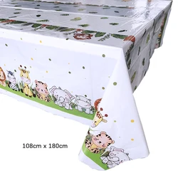 Wild Jungle Safari Party Tableware Set - Disposable Plates, Cups, Napkins, and Tablecloth - As picture show (Tablecloth 108x180cm)