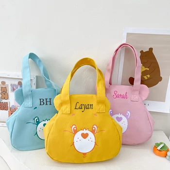Borsa a tracolla personalizzata per donna, studentessa personalizzata con il tuo nome borsa a tracolla in tela, borse a tracolla con orso carino, Tote Casual