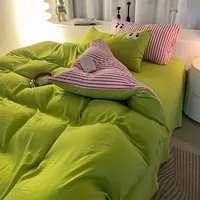 Parure de lit en coton lavé à rayures, taie d'oreiller, drap, linge de lit simple, pleine taille, housse de couette, lit Double simple Queen/King 4