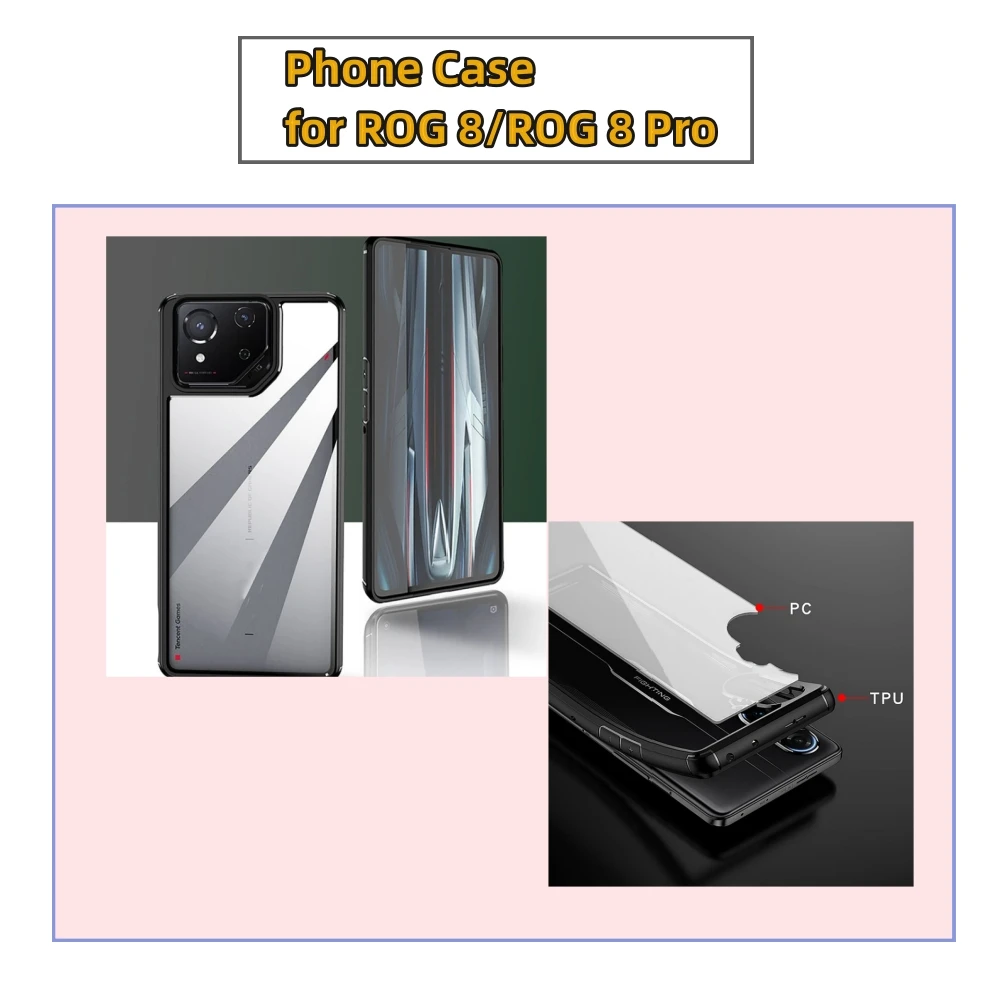 Per Rog 8/Rog 8 Pro Custodia Per Telefono Nera/Trasparente Pu + Custodia Protettiva Per Telefono Pc Accessori Per Telefoni