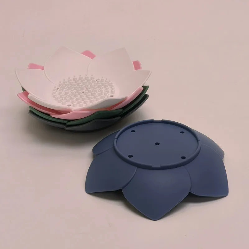 1pcs Bathroom Soap Box Lotus Design Soap Holder Silicone Soap Box Drain Box Bathroom Accessories