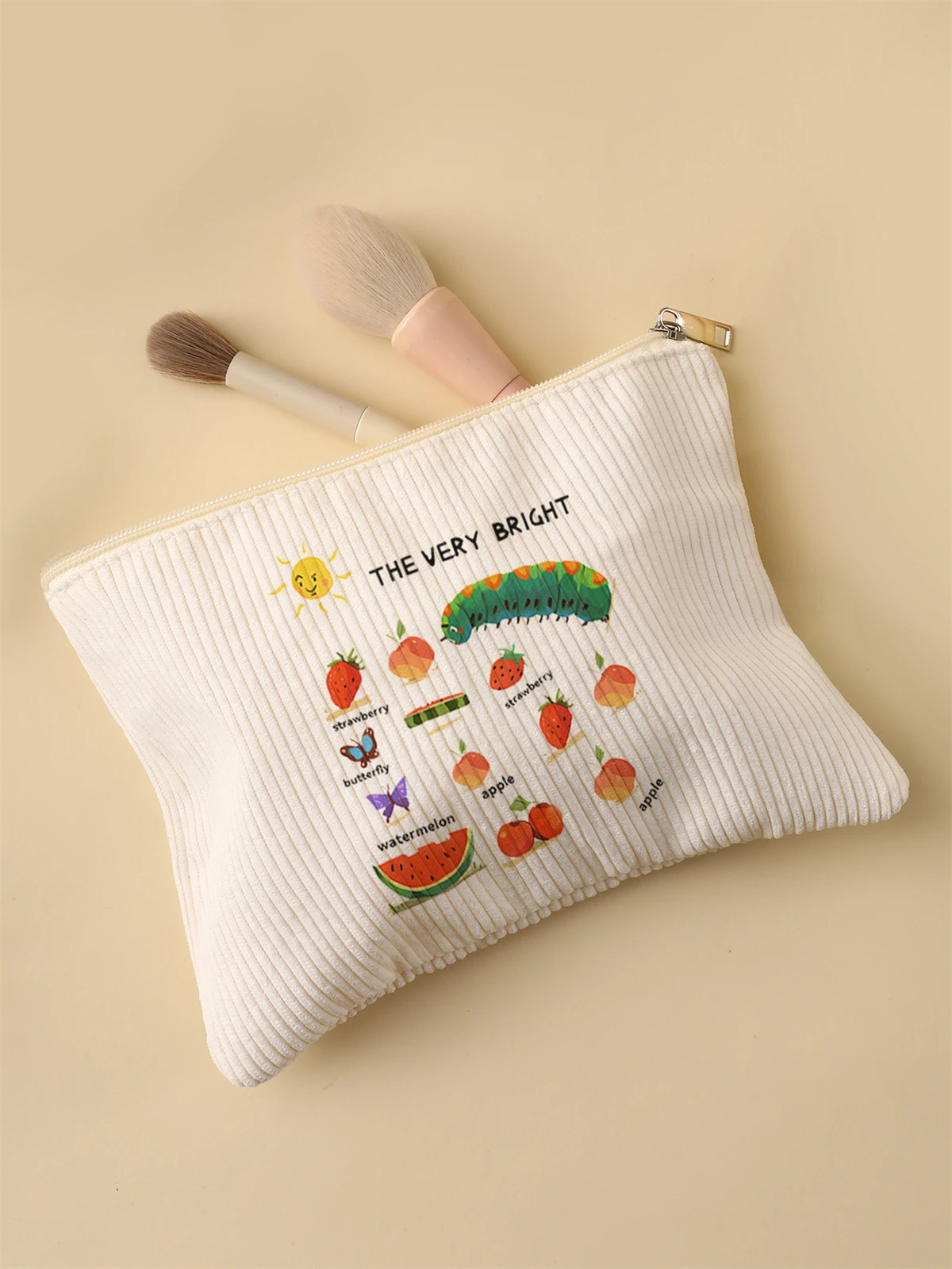 Women's Corduroy Travel Cosmetic Bag Portable Large Capacity Makeup Storage Organizer Zipper Clutch Purse Make up Bag