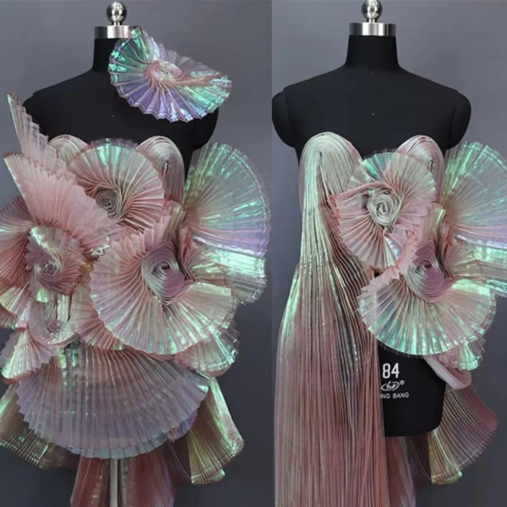 Creative Shiny Pleated Organza Fabric 100*150cm Handmade Cloth Fabric Rainbow Mermaid DIY Material Sewing Girls Skirt Dress