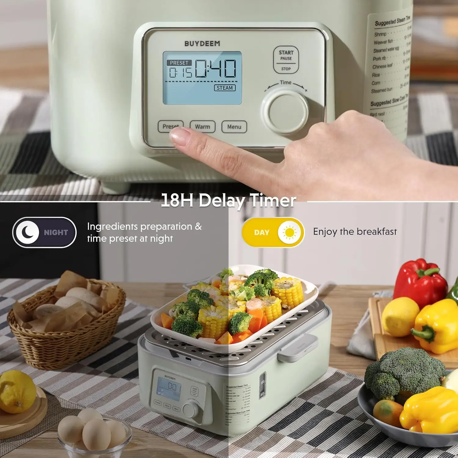 G553 5-Quart Electric Food Steamer for Cooking, One Touch Vegetable Steamer, Digital Multifunctional Steamer, Quick Steam in 60s 3