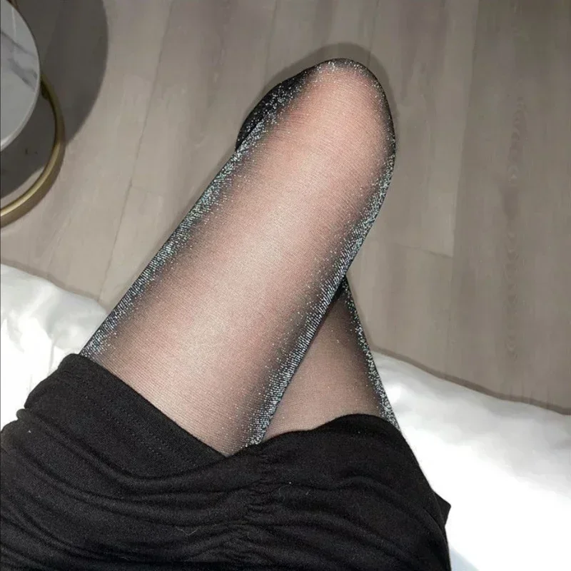 Calze nere sexy lucide Collant trasparenti Intimo donna