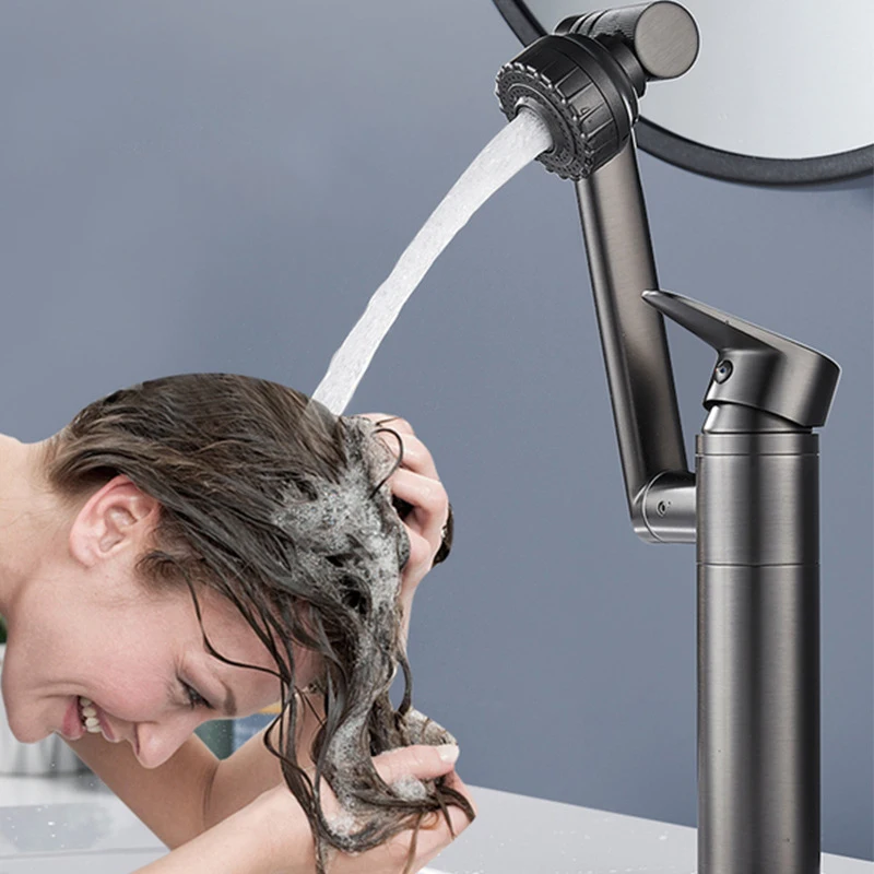 Description Picture 5 of itemBasin Faucet Mechanical Arm Design Sink Tap 1080° Rotation Deck Mount Single Handle Cold Hot Water Mixer Bathroom Crane