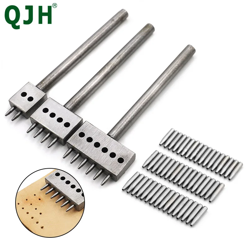 Leather Hole Punch 4/5/6/8mm Spacing Leather Hole Punches Hole Punching Nail DIY Hand Perforated Round Stitching Cut Leather Punch Tools Set