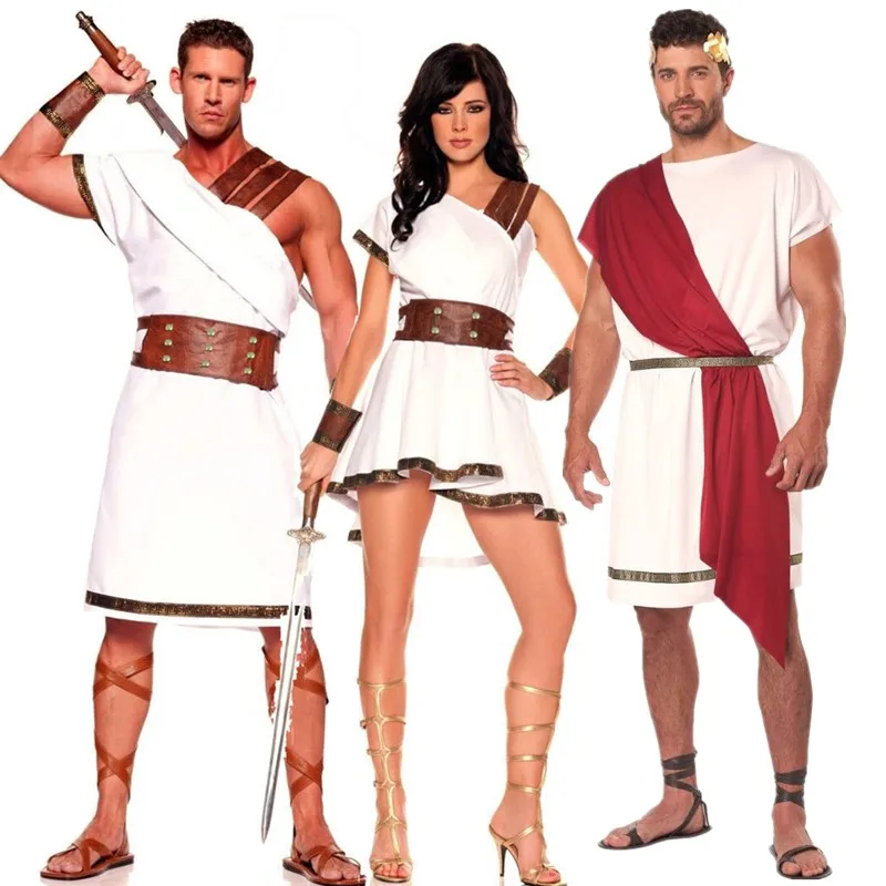 

Halloween Roman Warrior Couples Costume Set Medieval Greek Mythology Olympus Zeus Toga God Goddess Cosplay Dress