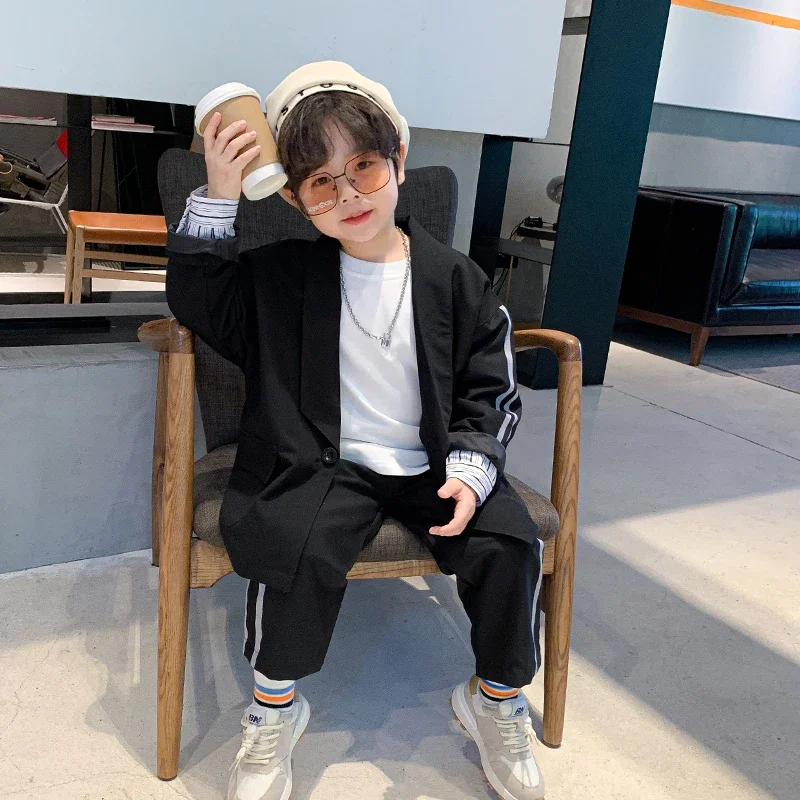 Children's Dress Suit Boy's Suit Two Pieces Children British Style Little Host Costume Performance Clothes Spring Clothing