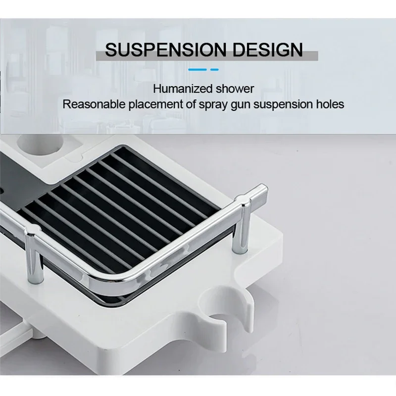 Shower Storage Holder Bathroom Shelf Pole Shelves Shampoo Tray Stand No Drilling Lifting Rod Shower Head Holder Rack Organizer 3