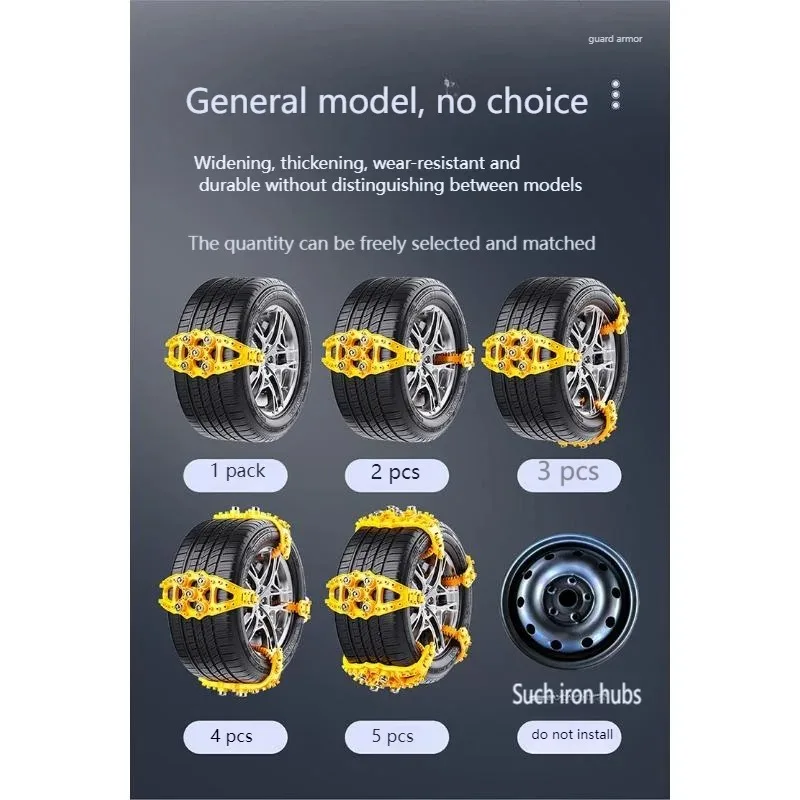 1 to 8-Pack Universal Tire Snow Chains - Heavy-Duty Steel Anti-Slip Traction for Emergency Get   Unstuck on  Ice  &  Snow