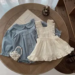 LILIGIRL Newborn Girl Clothes Spring Autumn New Single-breasted Girl's One Piece Clothes Or Lace Suspender Skirt Sweet Clothes