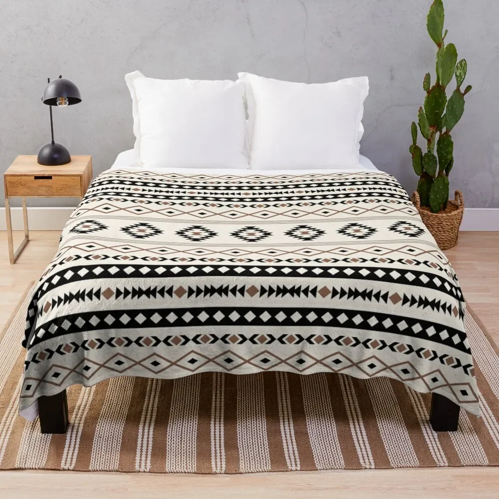 

Aztec Black Brown Cream Mixed Motifs Pattern Throw Blanket cosplay anime Stuffed Blankets Shaggy Blanket Loose Blanket