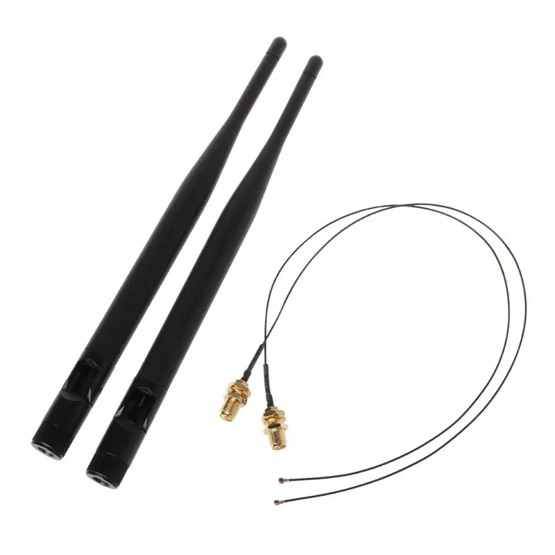 

2x6Dbi 2.4GHz 5GHz Dual Band for M.2 IPEX MHF4 U.fl Extension Cable to WiFi RP-SMA Pigtail Antenna Set for Wireless Rout