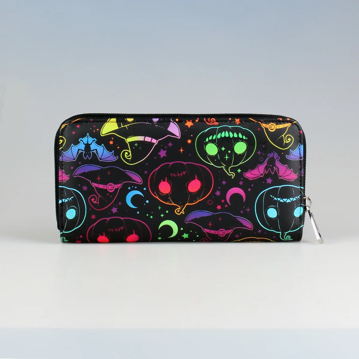 Halloween Pumpkin Print Long Wallet Zipper Around Credit Card Holder Women's Clutch Purse & Card Organizer