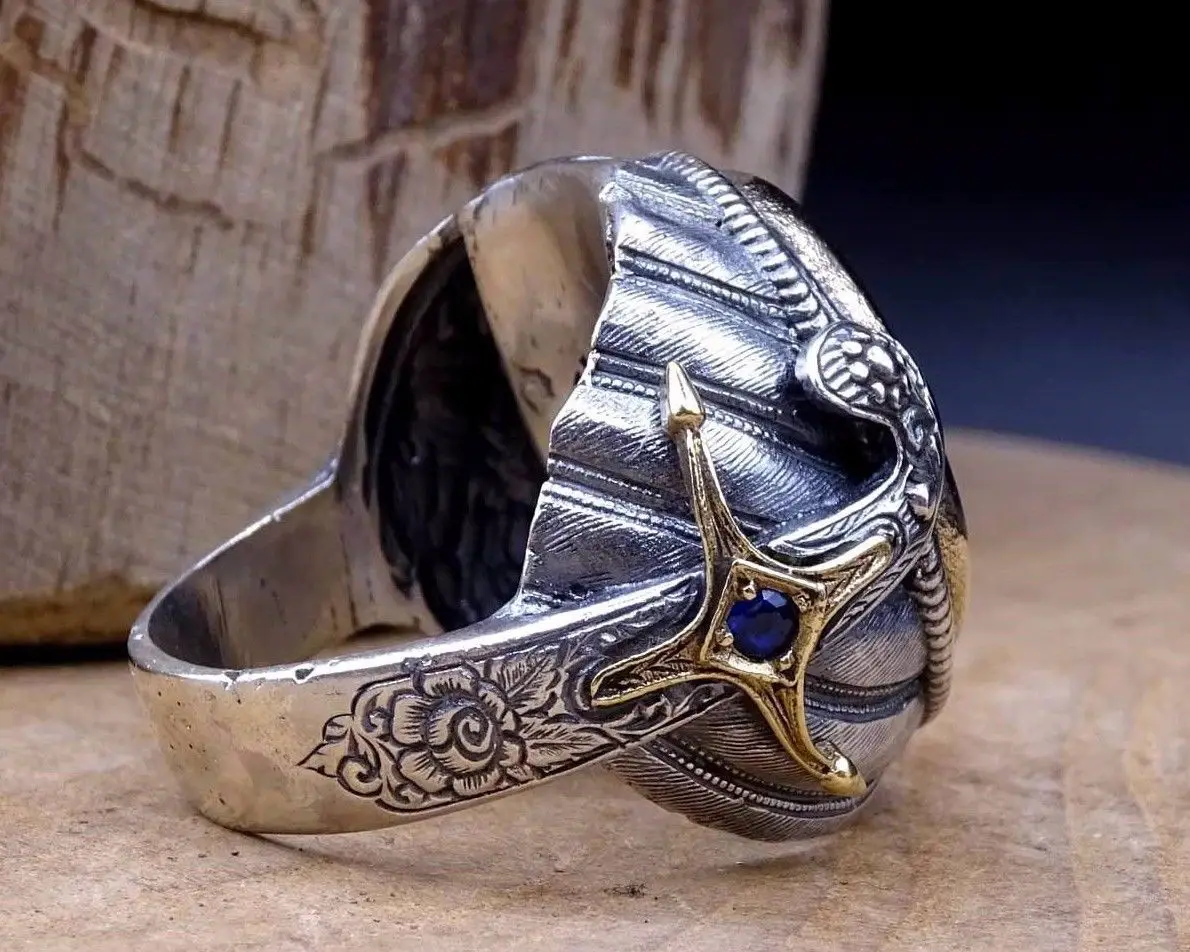 Turkish Handmade Jewelry Silver Color Plated Islamic Men s Ring SIZE 6 11