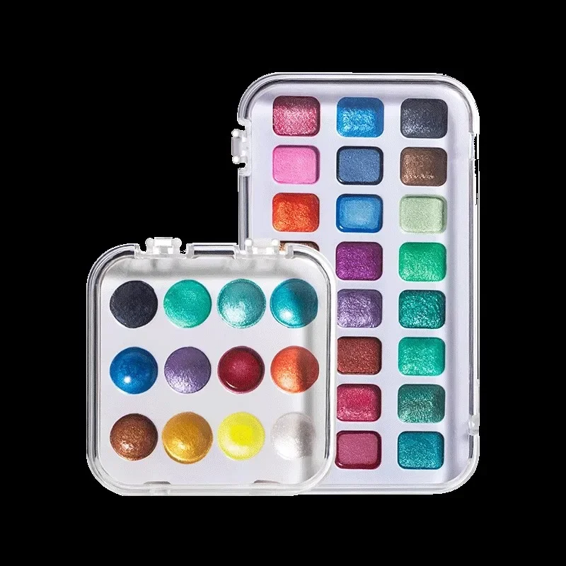 Paul Rubens Metallic Solid Watercolor Paint Set Glitter Water Color Pigment For Painting Acuarela Kids Art Supplies
