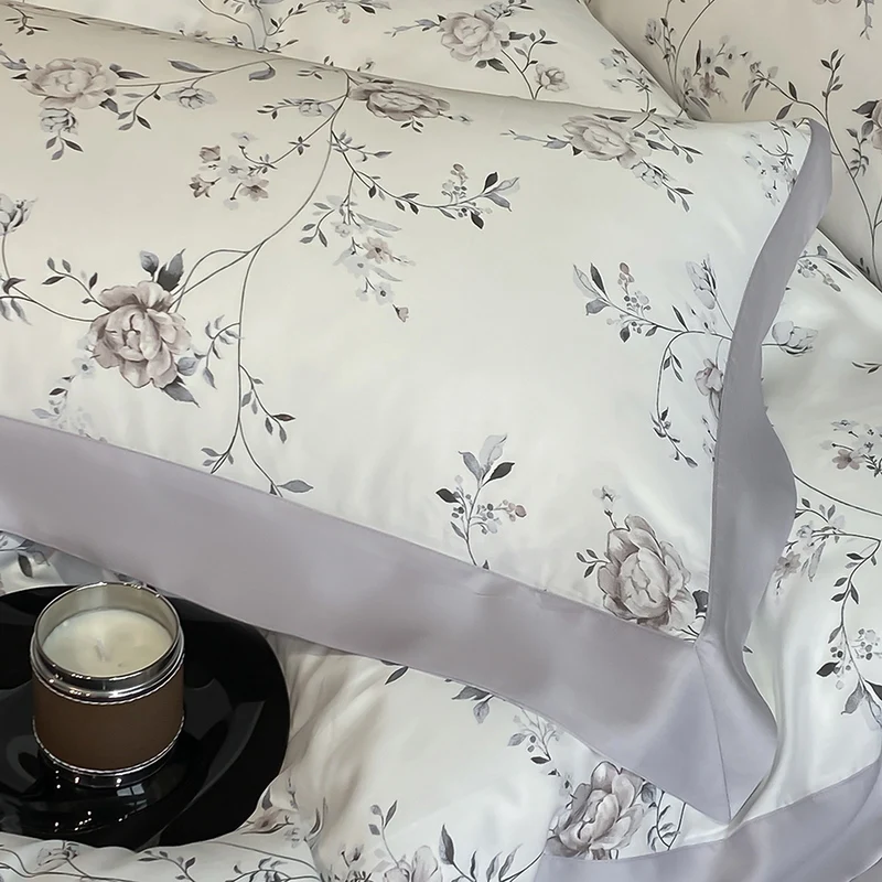 Luxury Digital Printing Flowers and Plants Bedding Set Lyocell Eucalyptus Fiber Soft Silky Duvet Cover Bed Sheet Pillowcase 4Pcs 5