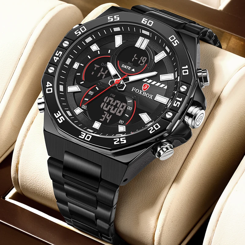 LIGE Top Luxury Original Sports Wrist Watch For Men Quartz Steel Waterproof Dual Display Military Watches Relogio Masculino