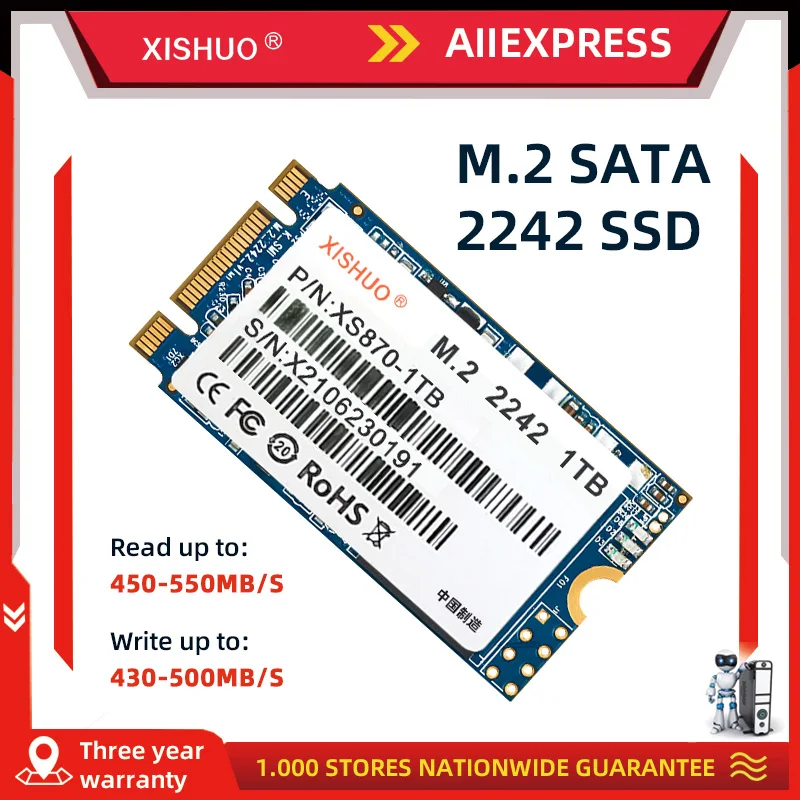 XISHUO M2 2242 64GB 128GB SSD 256GB M.2 2242 NGFF SATA 512GB Solid State Drive HD for Laptop M.2 2280 SSD 128GB 1TB